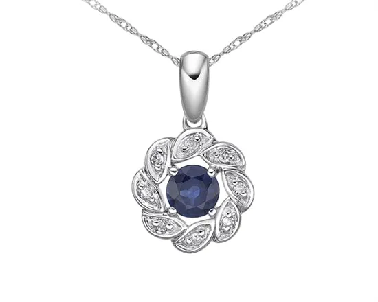 10k White Gold Blue Sapphire and Diamond Necklace