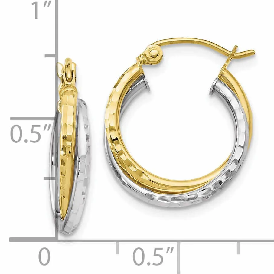 10kt Two Tone Gold D.C Hinged Hoop Earrings