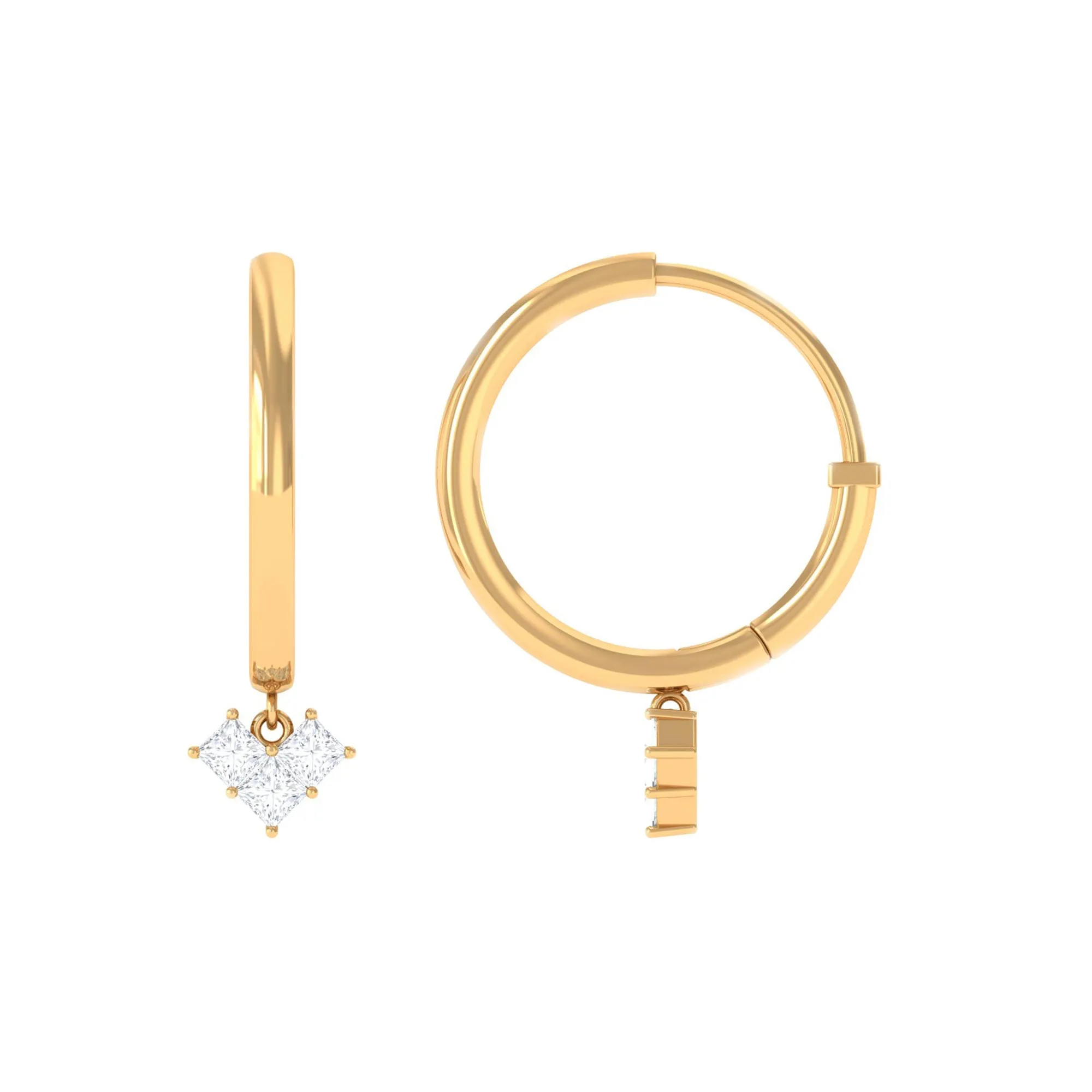 1/2 CT Princess Cut Diamond Heart Drop Hoop Earrings
