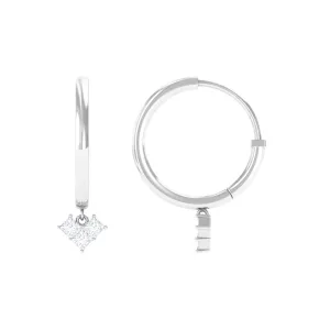 1/2 CT Princess Cut Diamond Heart Drop Hoop Earrings