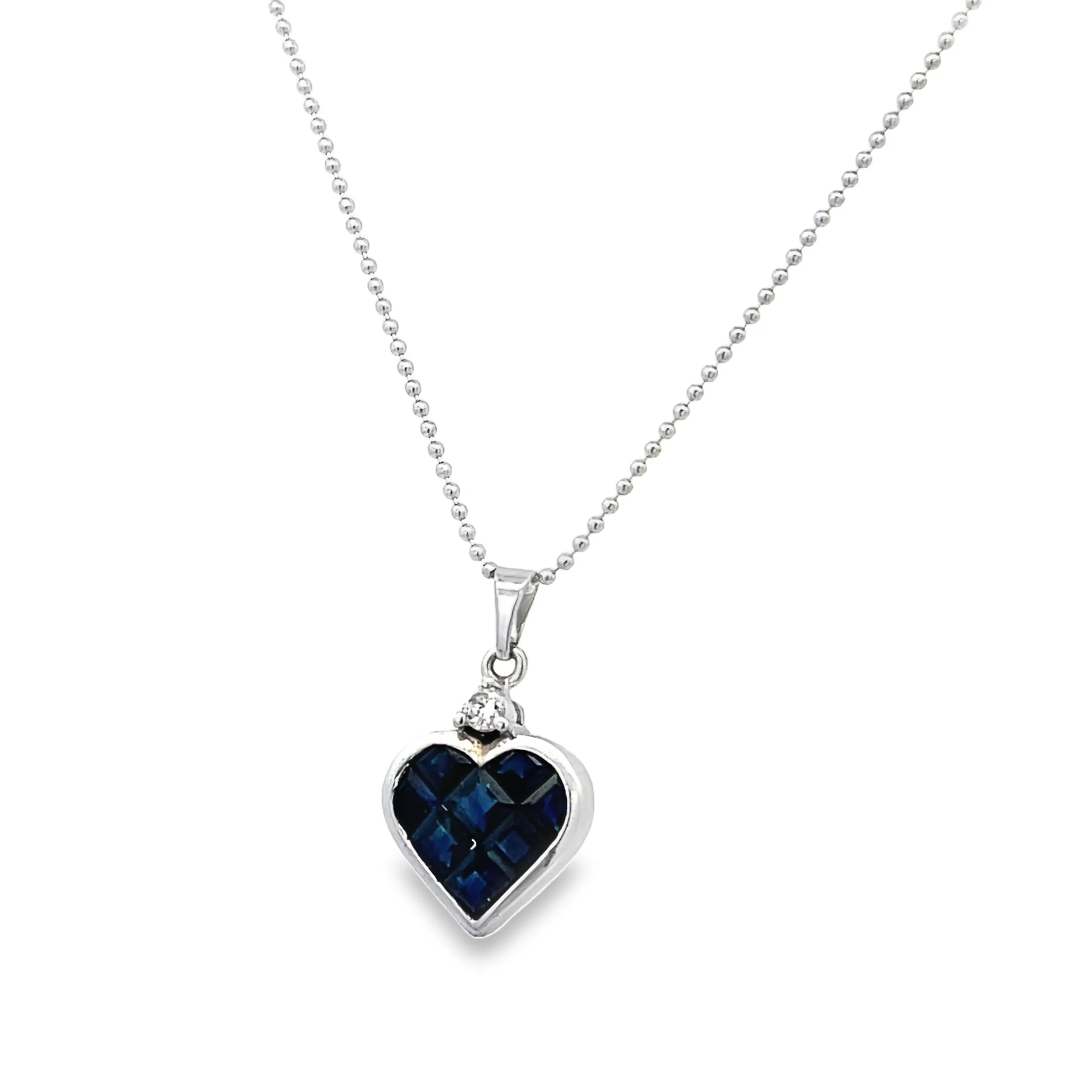 14K Sapphire Heart & Diamond Necklace