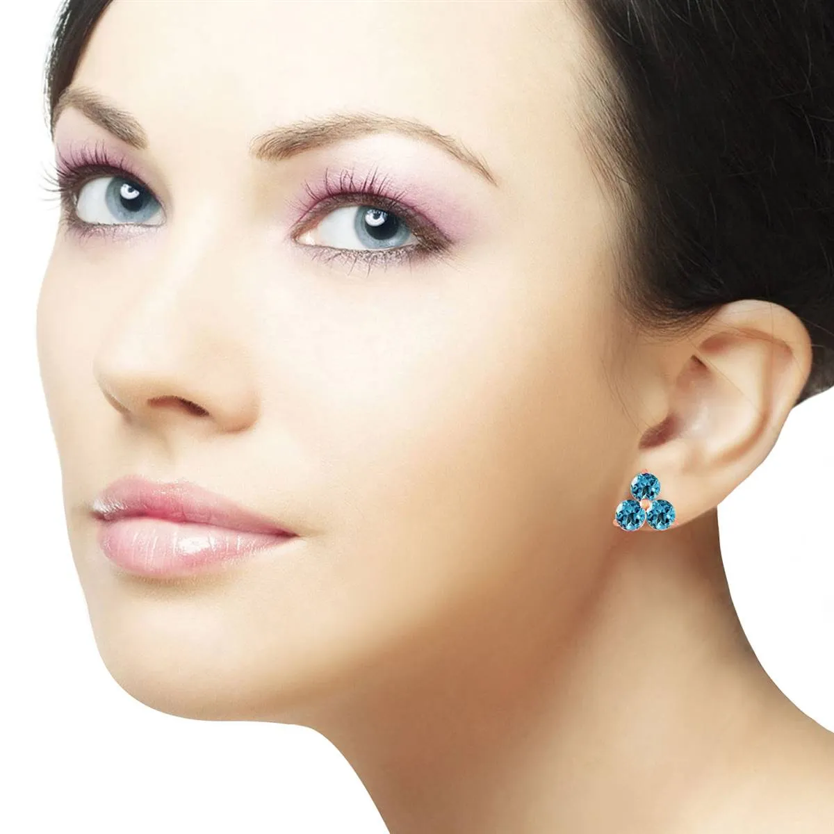 14K Solid Rose Gold Stud Earrings Natural Blue Topaz Jewelry