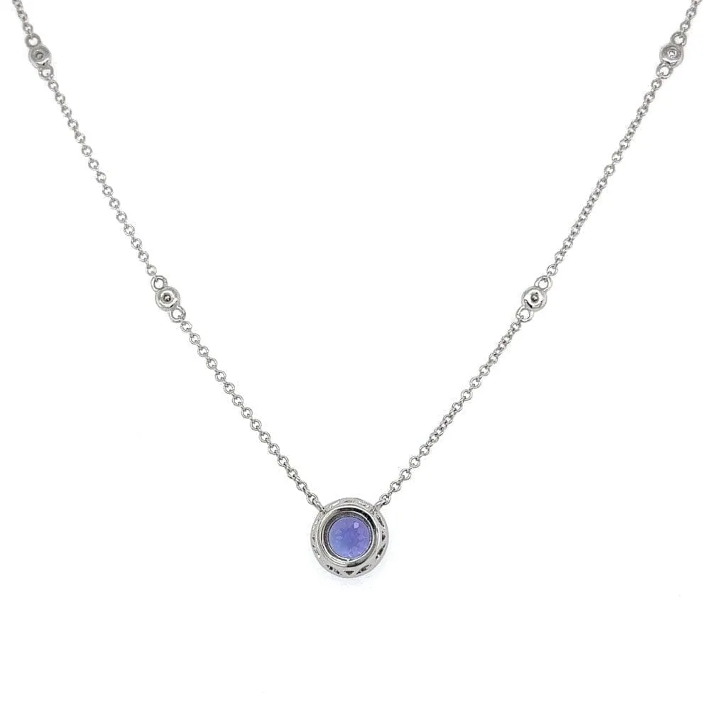 14K WG EFFY .75ct Round Tanzanite and .11tcw Diamond Halo Necklace 2.7g, 18’ Regard Jewelry