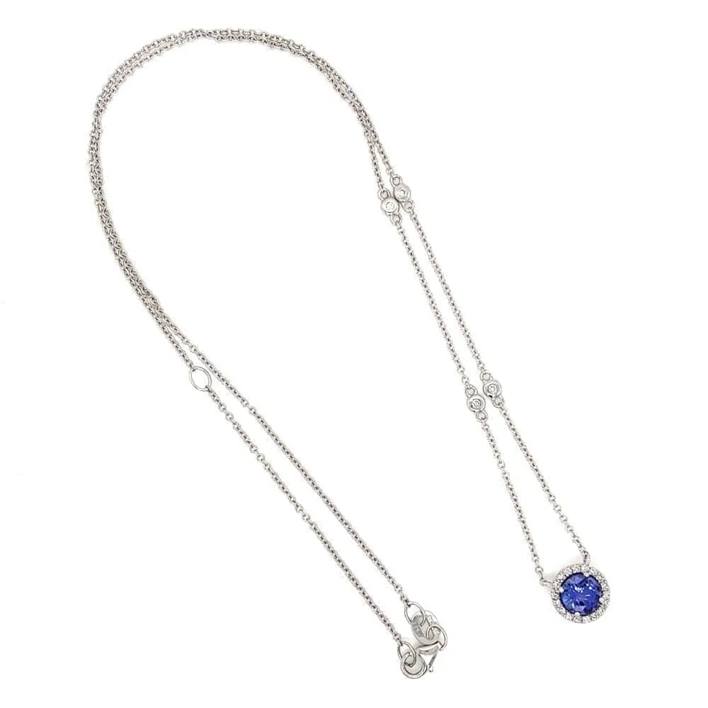 14K WG EFFY .75ct Round Tanzanite and .11tcw Diamond Halo Necklace 2.7g, 18’ Regard Jewelry