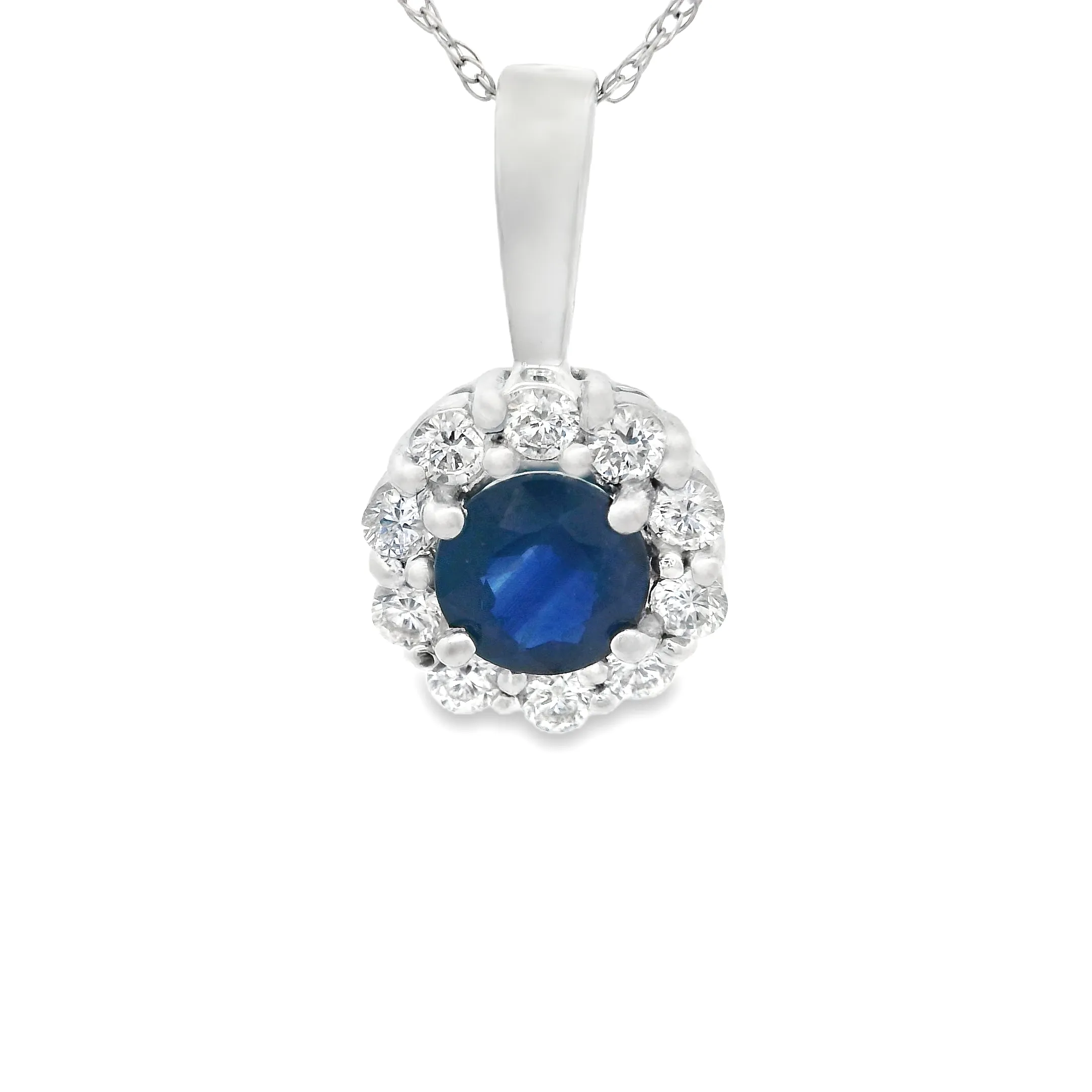 14k White Gold Diamond & Sapphire Pendant