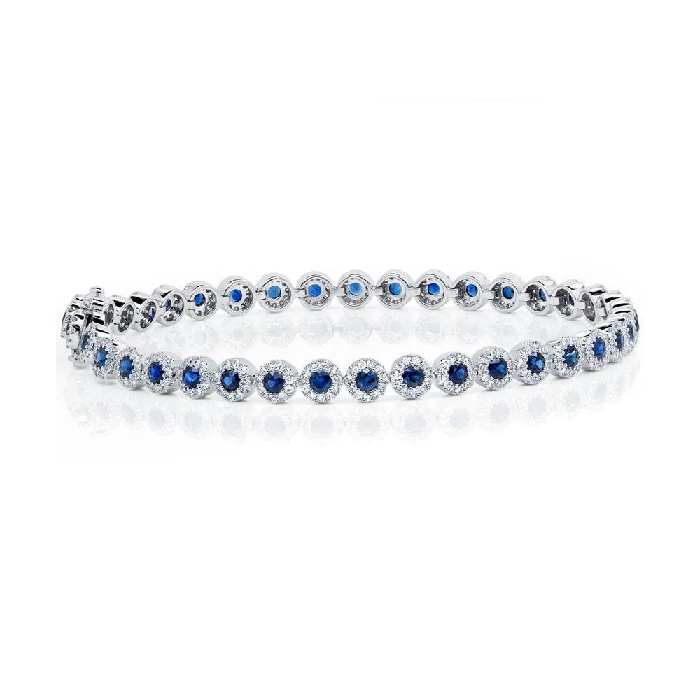 14K Yellow Gold Diamond Halo   Blue Sapphire Bracelet