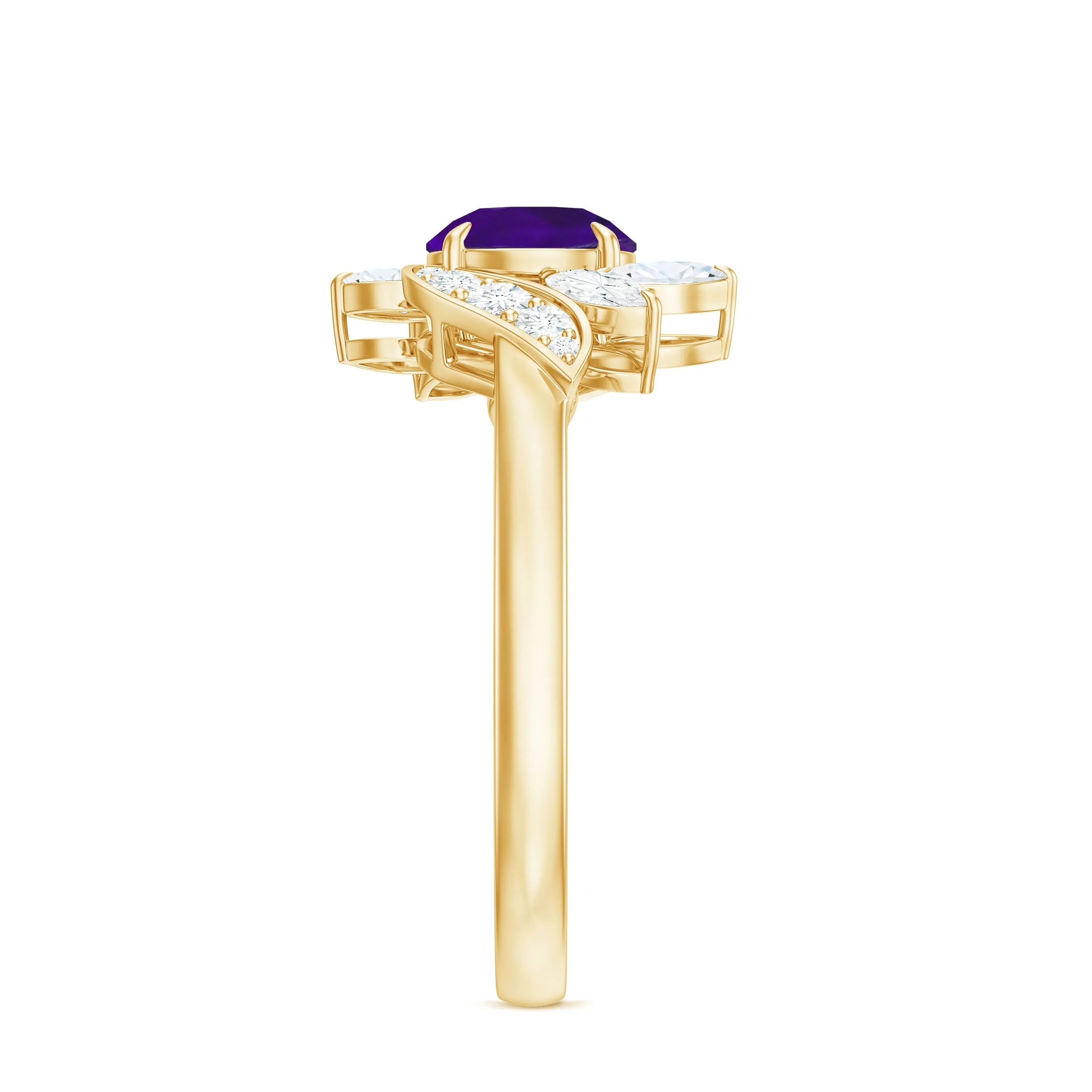 1.75 CT Amethyst Floral Engagement Ring with Diamond Accent
