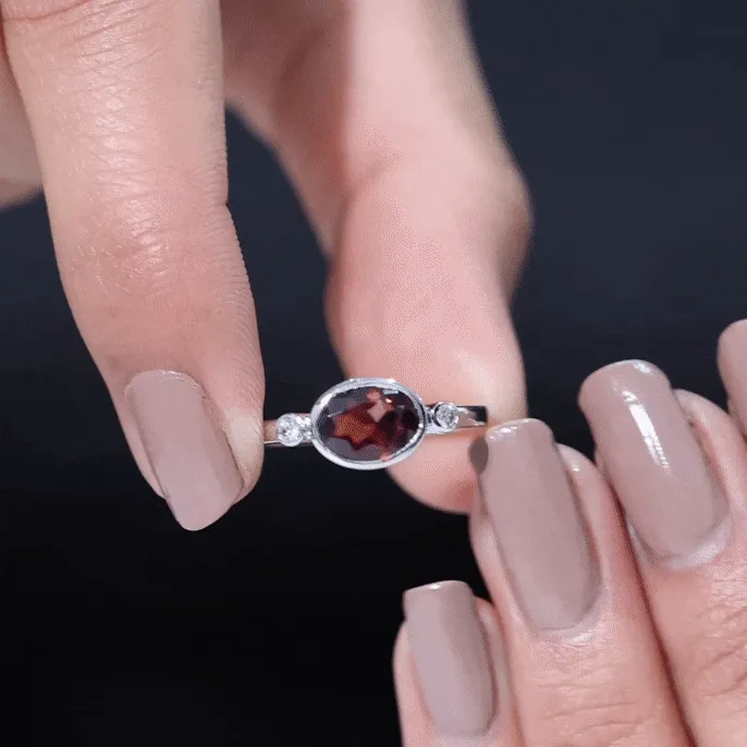 1.75 CT Oval Cut Rhodolite East West Ring with Diamond Stones