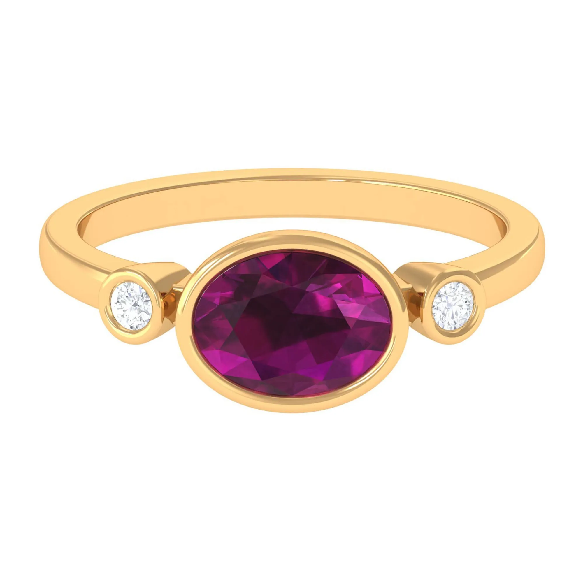 1.75 CT Oval Cut Rhodolite East West Ring with Diamond Stones