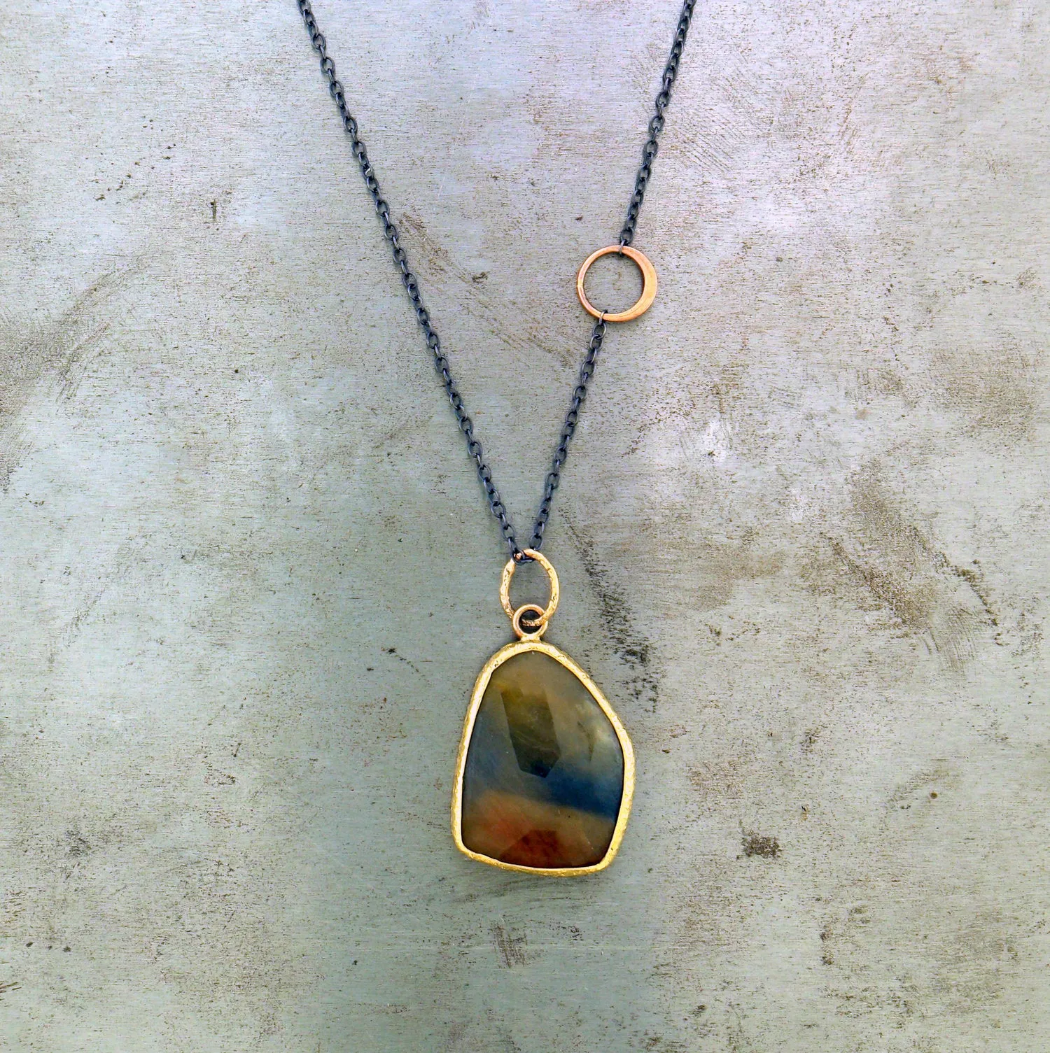 18K Yellow Gold Sterling Silver Sapphire Necklace