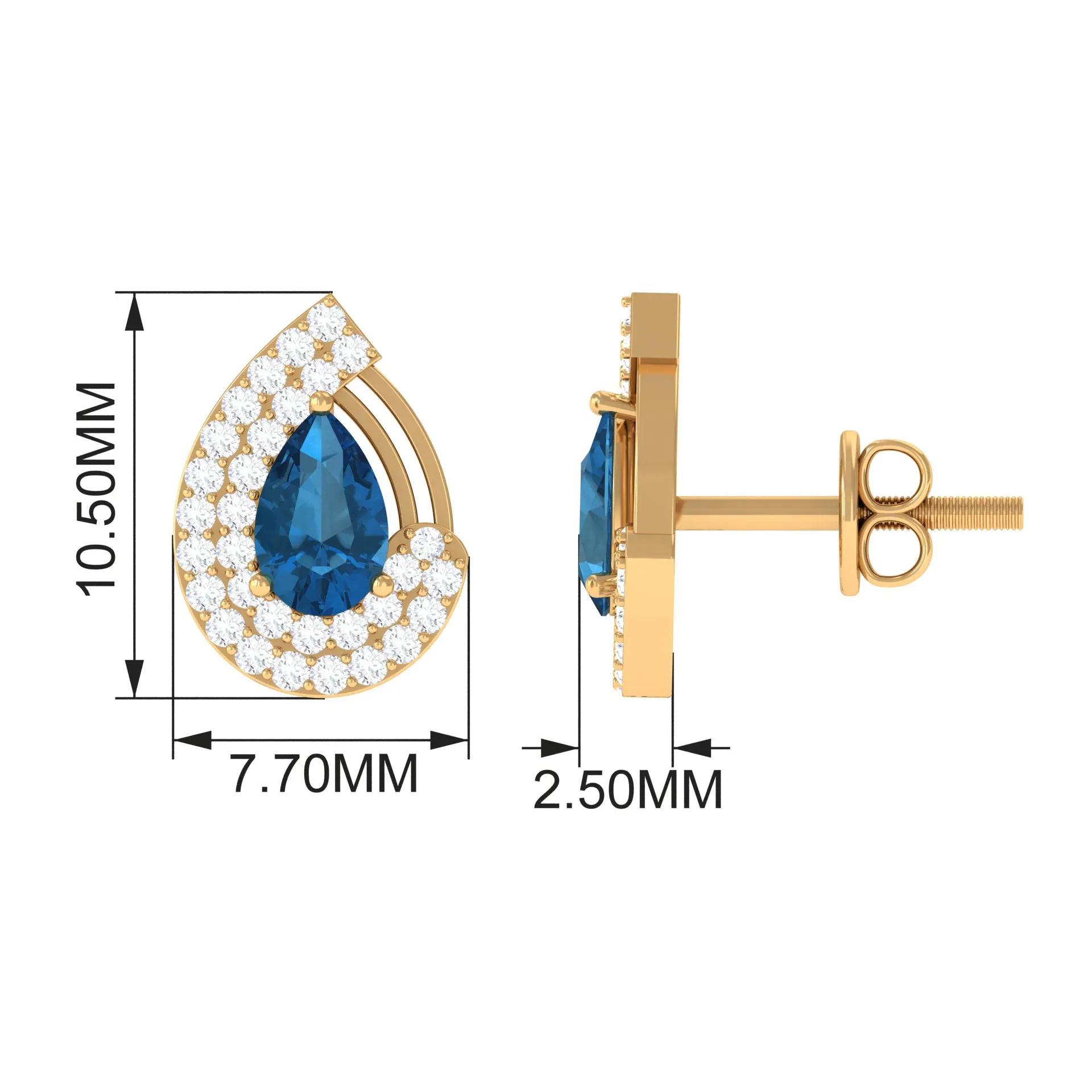 2 CT London Blue Topaz and Diamond Teardrop Stud Earrings