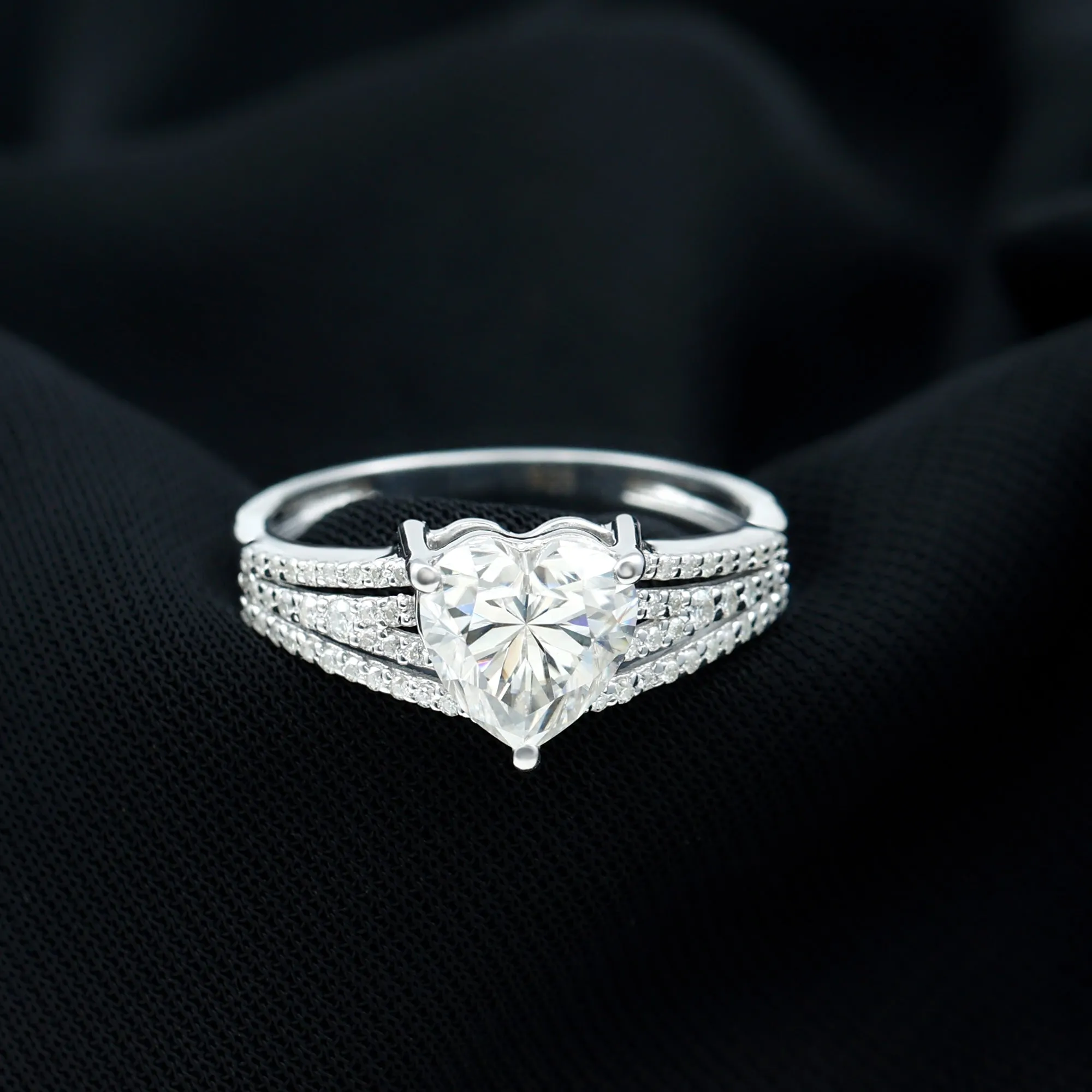 2.50 CT Split Shank Moissanite Heart Designer Engagement Ring