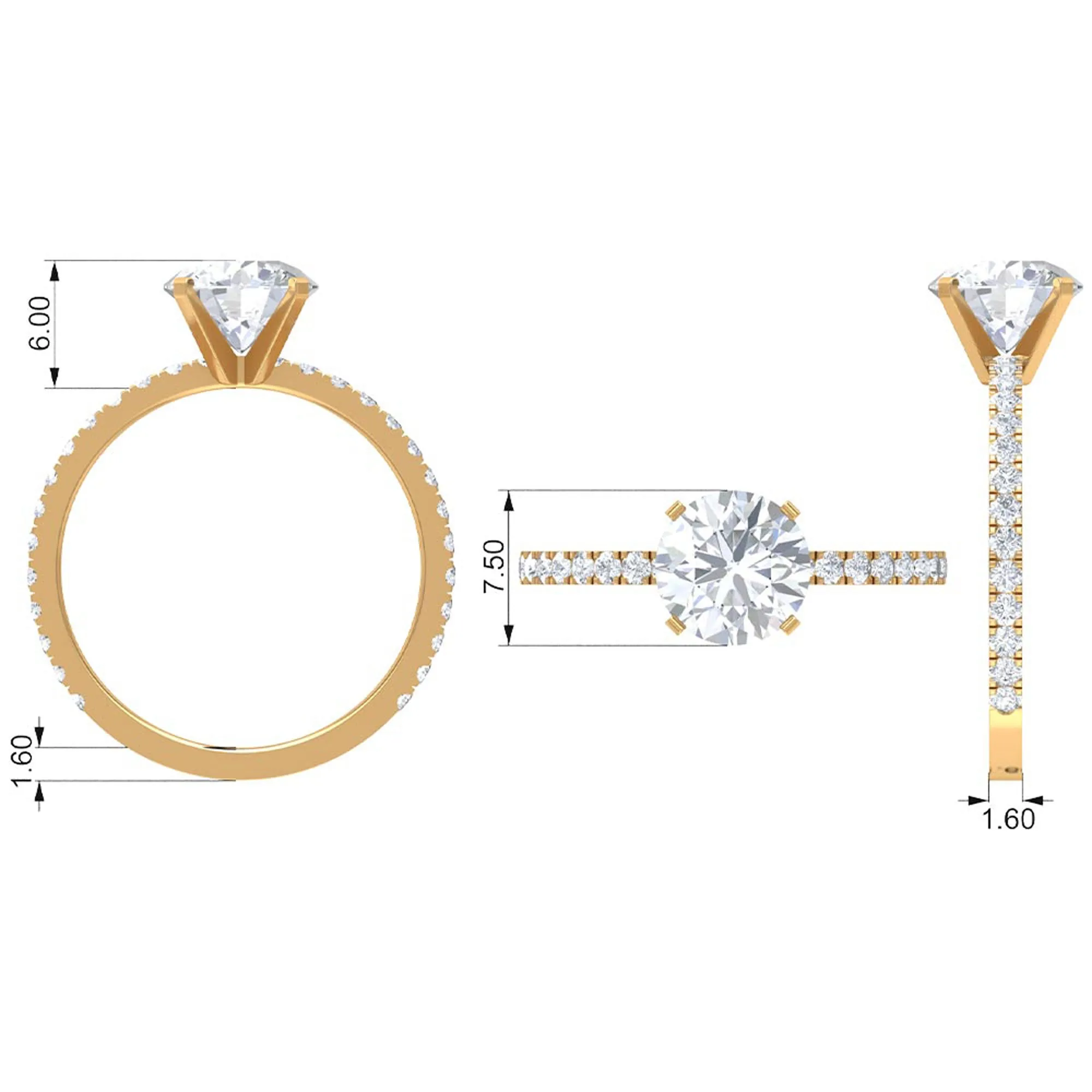 2.75 CT Zircon Solitaire Engagement Ring with Side Stones