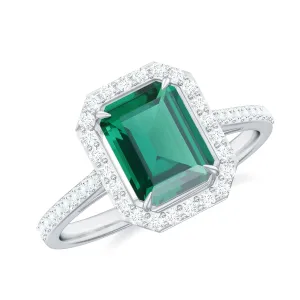 6X8 MM Lab Created Emerald Halo Engagement Ring With Moissanite
