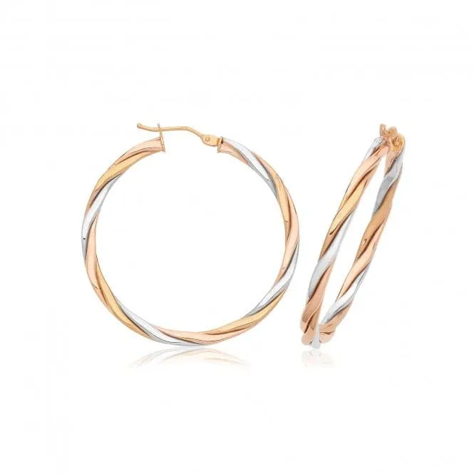 9ct Tri-Color Gold 30mm Hoop Earrings ER1222