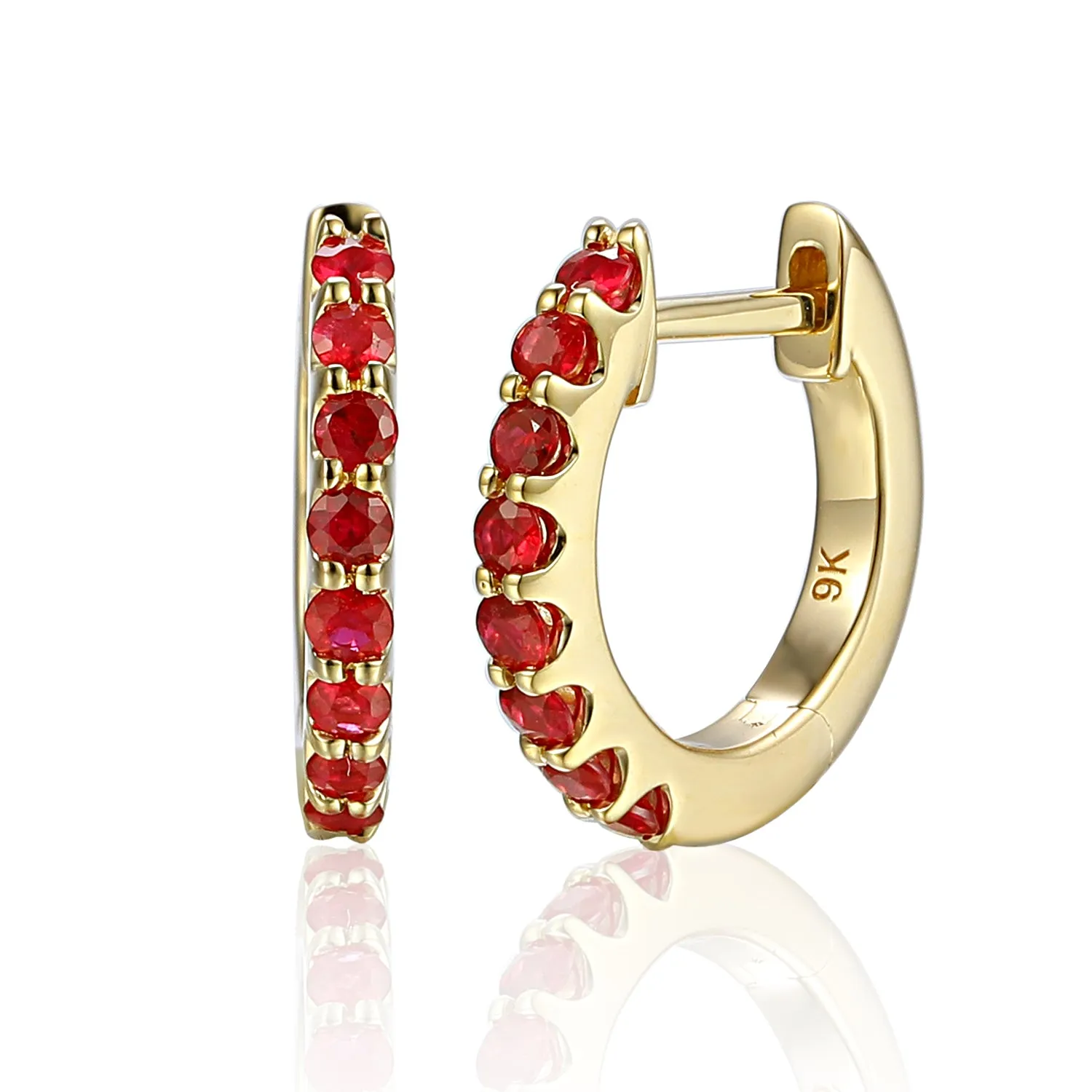 9ct Yellow Gold Ruby Hoop Earrings