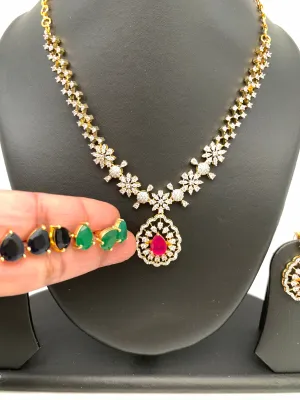 AD Changeable Multi Stone Short Necklace