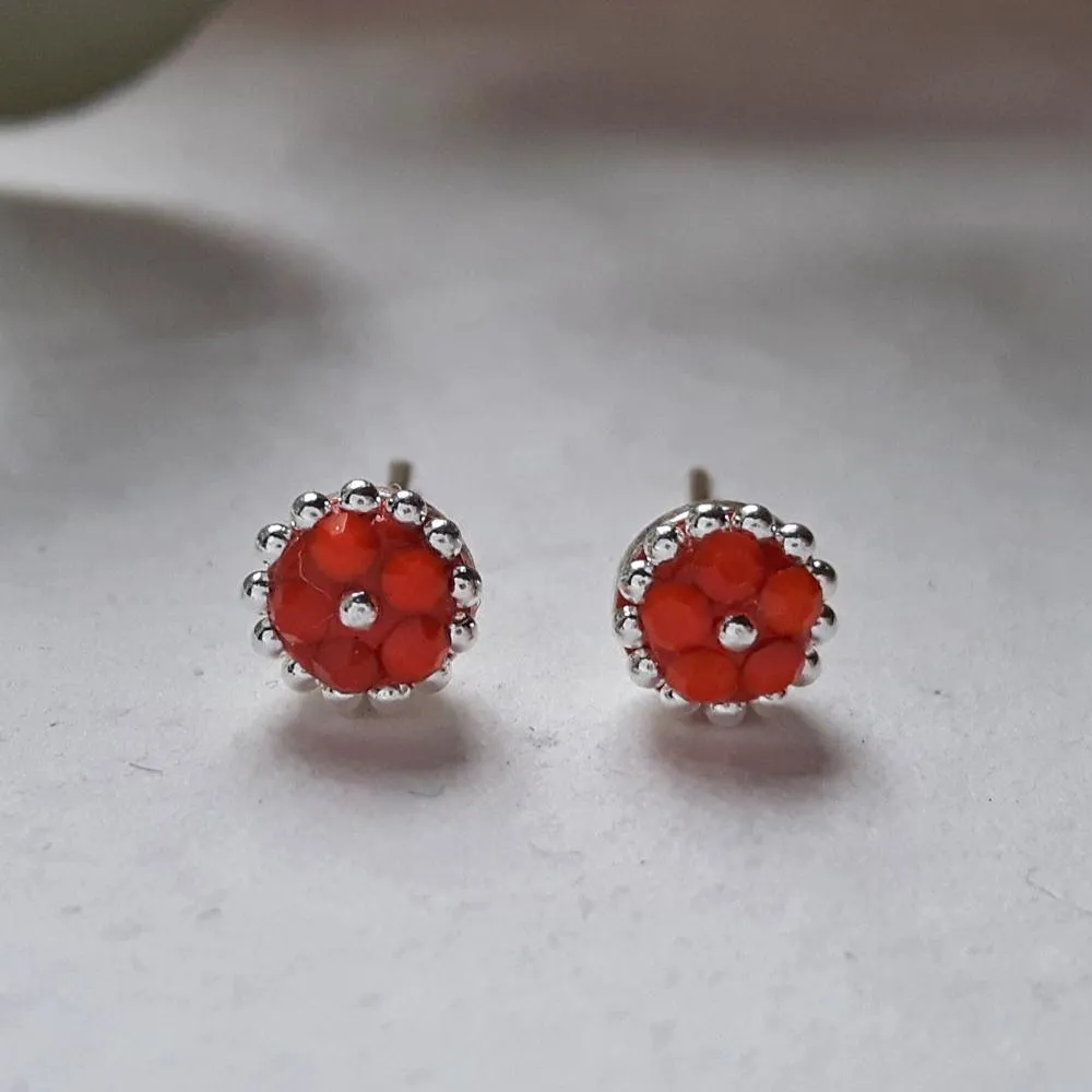 Allegra Coral Tiny Stud Earrings