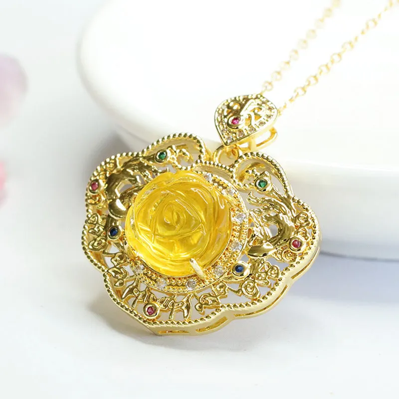 Amber Flower Ruyi Pendant with Hollow Design