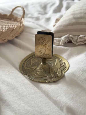 Antique German Ges Gesch Solid Brass Water Lilly Match Box Holder