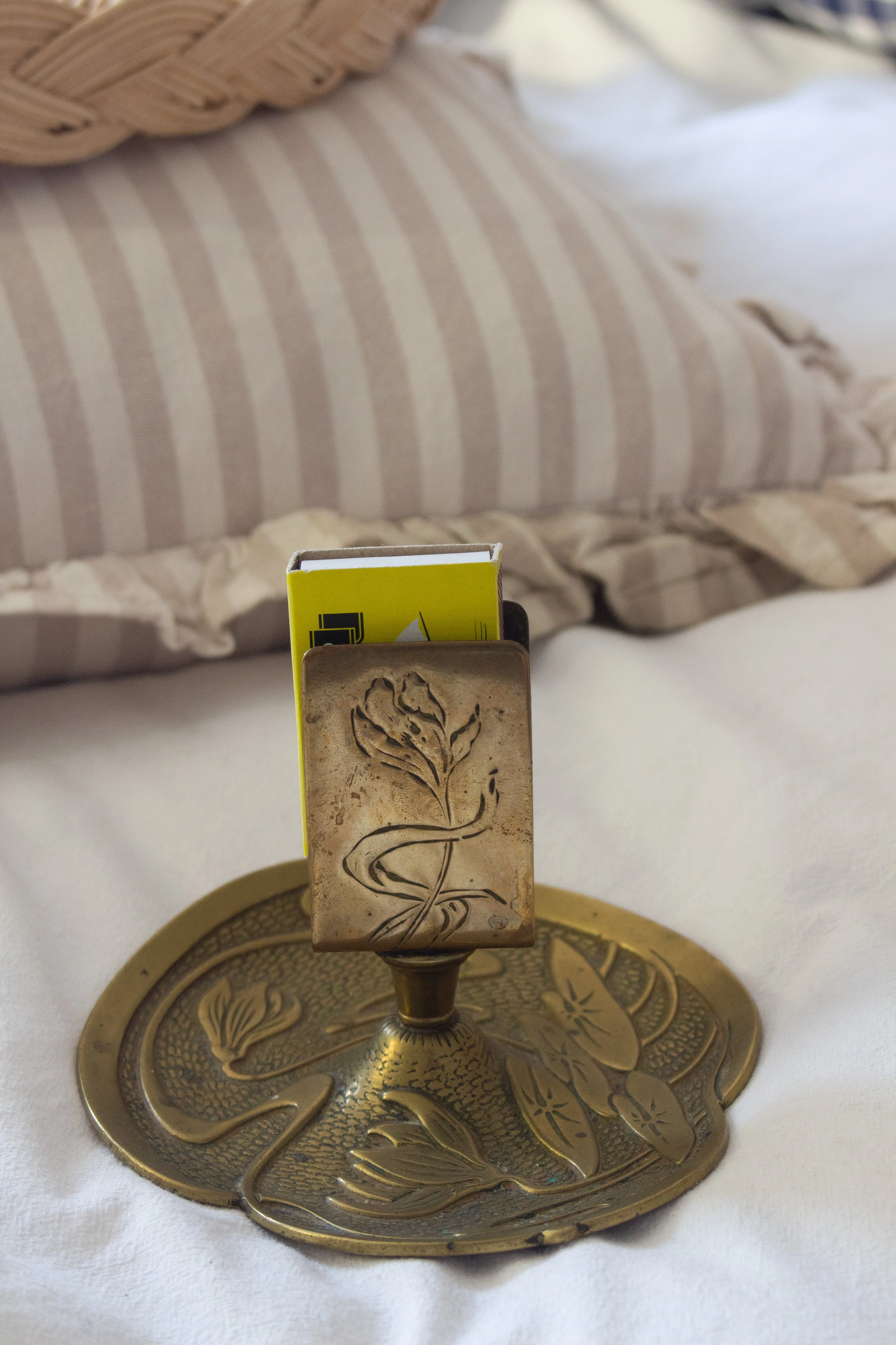 Antique German Ges Gesch Solid Brass Water Lilly Match Box Holder