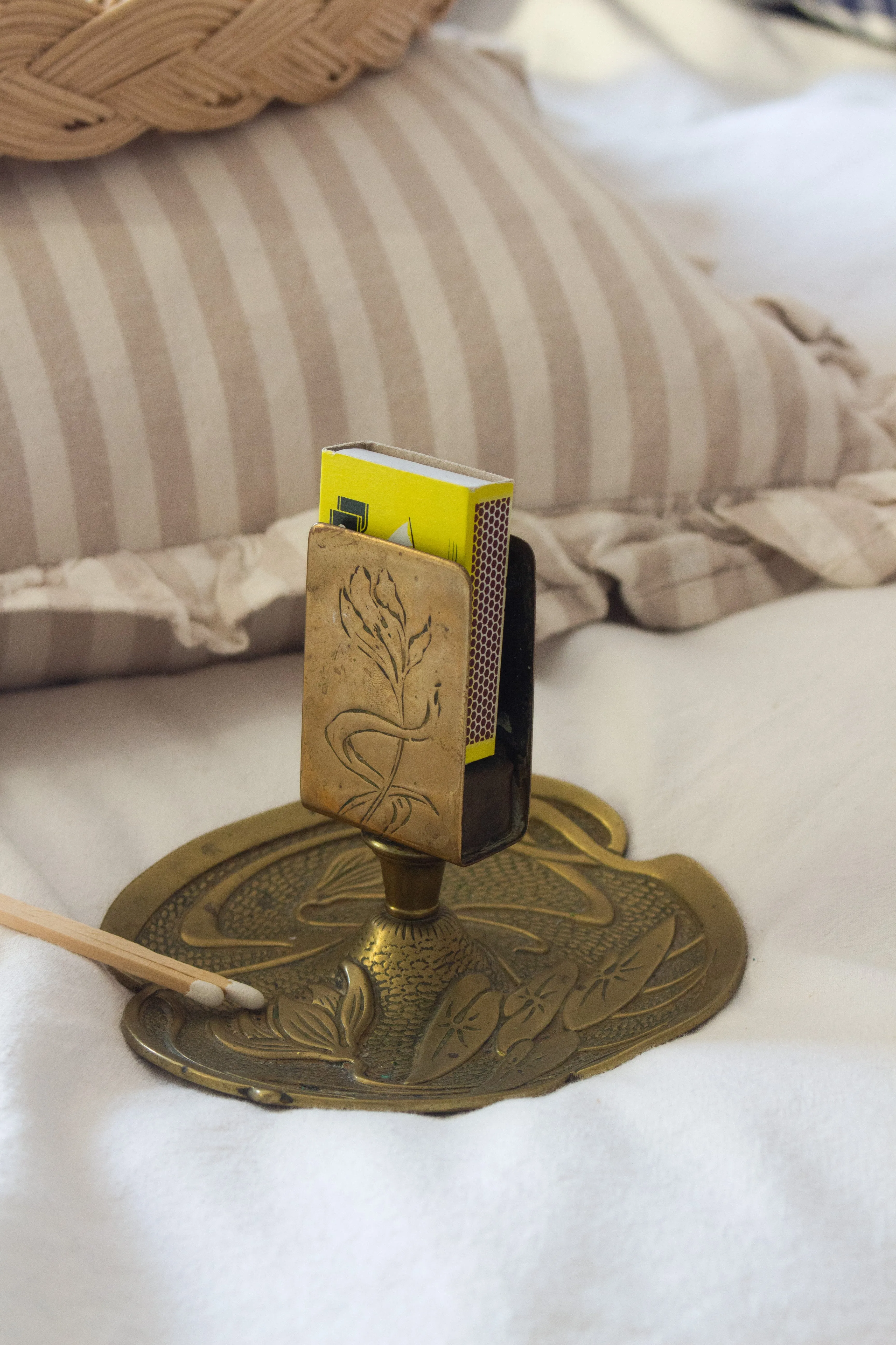 Antique German Ges Gesch Solid Brass Water Lilly Match Box Holder