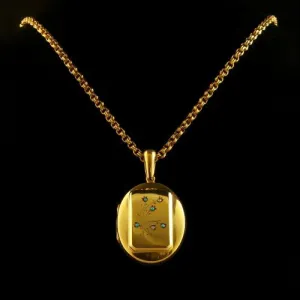 Antique Victorian Gold Locket And Necklace Turquoise Stones Circa 1880