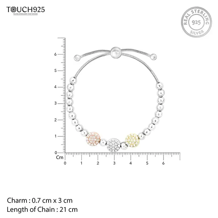 Beaded Multicolour CZ Silver Bracelet