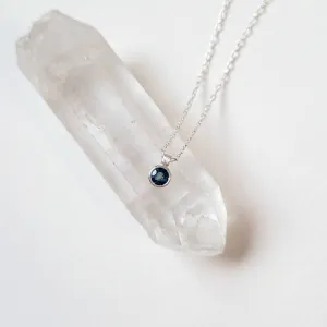 Blue Round Brilliant Sapphire and Sterling Silver Bezel Set Necklace