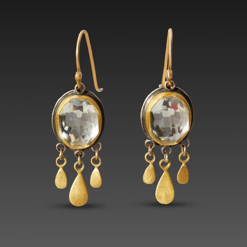 Clear Topaz Earrings with 22k Gold Fringe