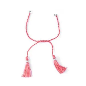 Coral Fabric Adjustable Bracelet Sliding Clasp with Tassels