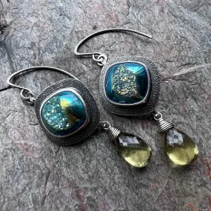 Druzy and Lemon Topaz Sterling Silver Earrings - Handmade One-of-a-Kind Earrings