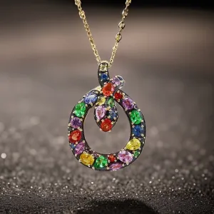 E.H. Collection 3.64 cttw Multicolor Sapphire and Tsavorite Snake Pendant With Chain 12905