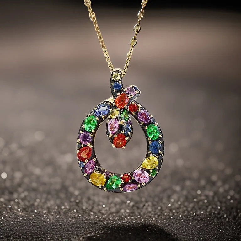 E.H. Collection 3.64 cttw Multicolor Sapphire and Tsavorite Snake Pendant With Chain 12905