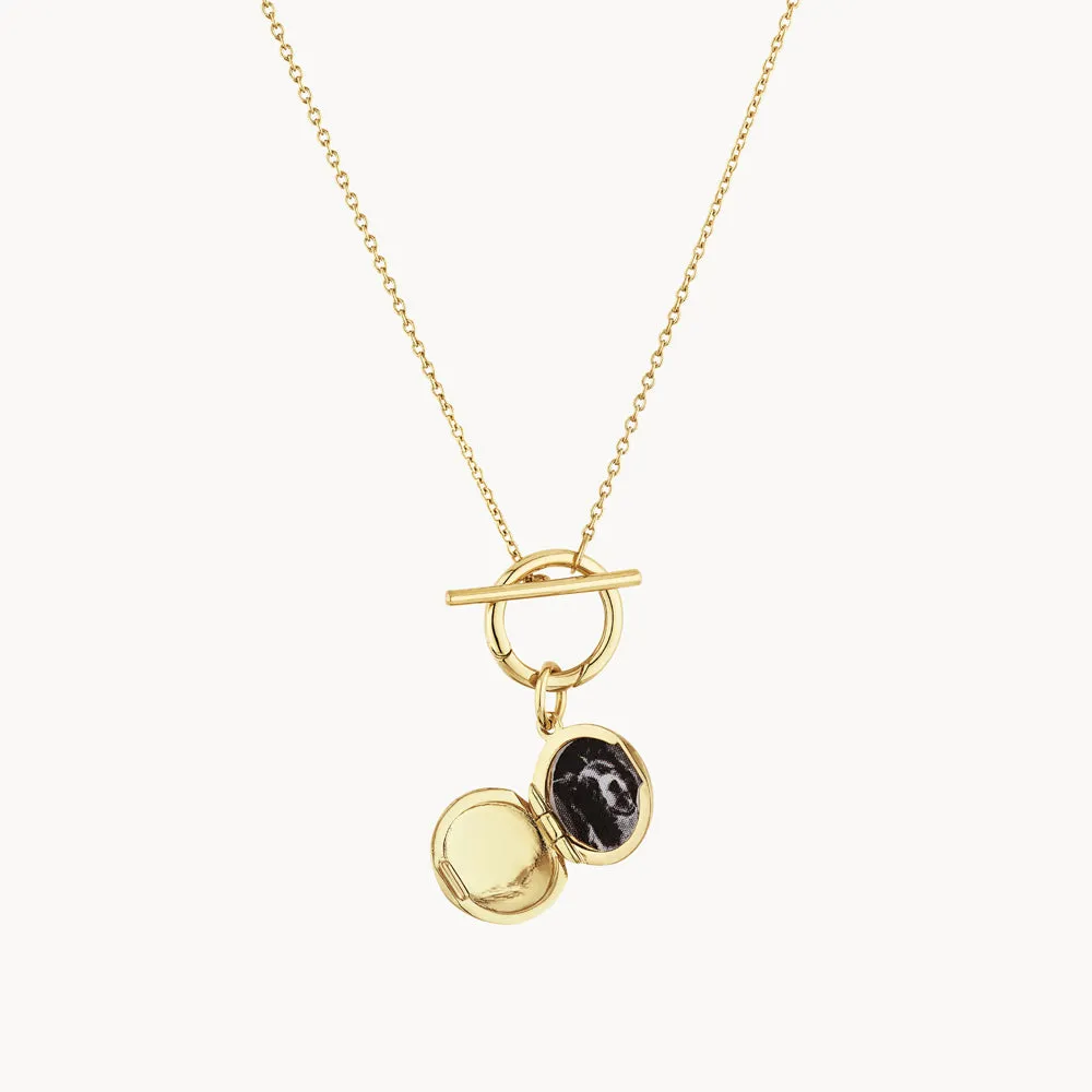 Engravable Round Locket Fob Chain Necklace in Gold