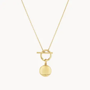 Engravable Round Locket Fob Chain Necklace in Gold