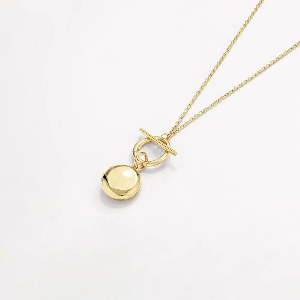 Engravable Round Locket Fob Chain Necklace in Gold
