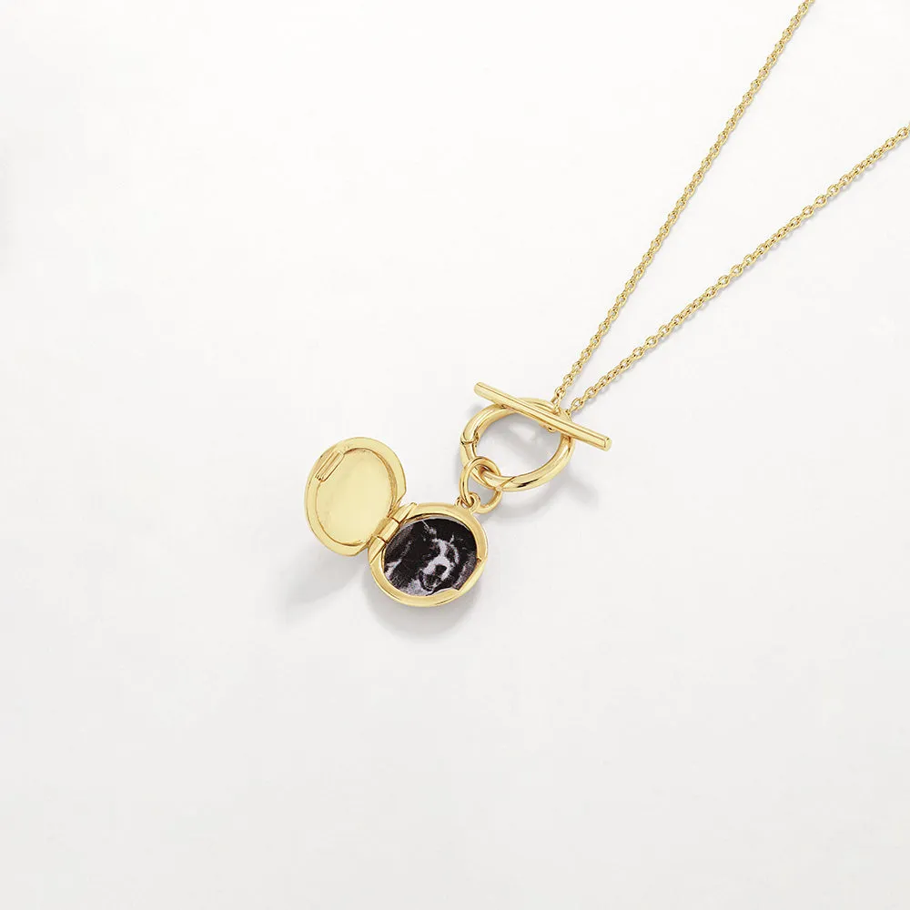Engravable Round Locket Fob Chain Necklace in Gold