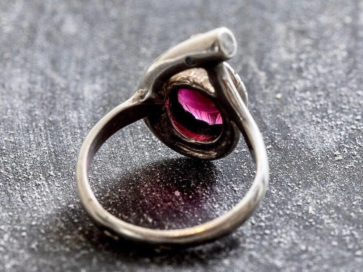 Garnet Ring - Silver Teardrop Ring - Two Stone Ring