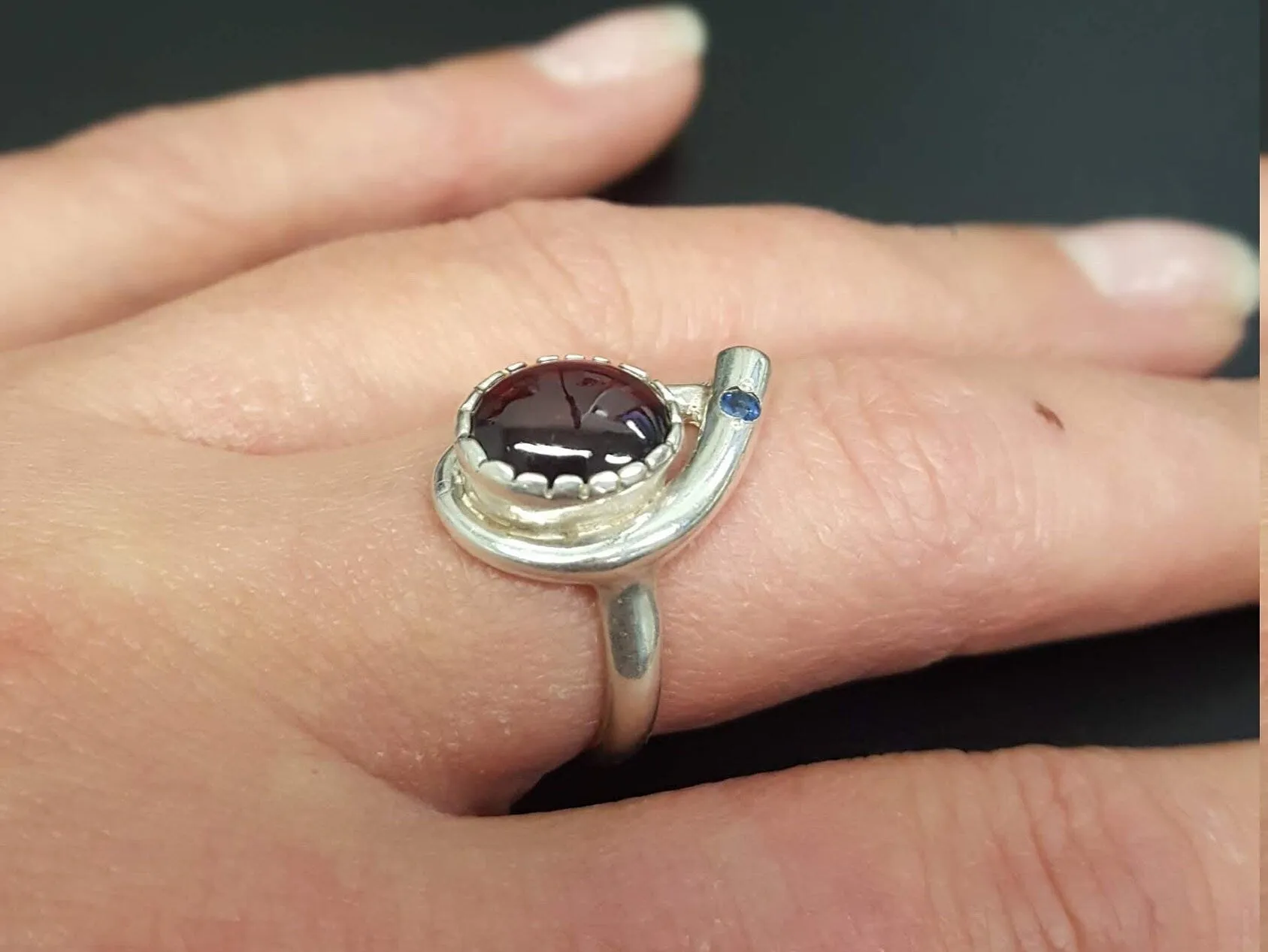 Garnet Ring - Silver Teardrop Ring - Two Stone Ring