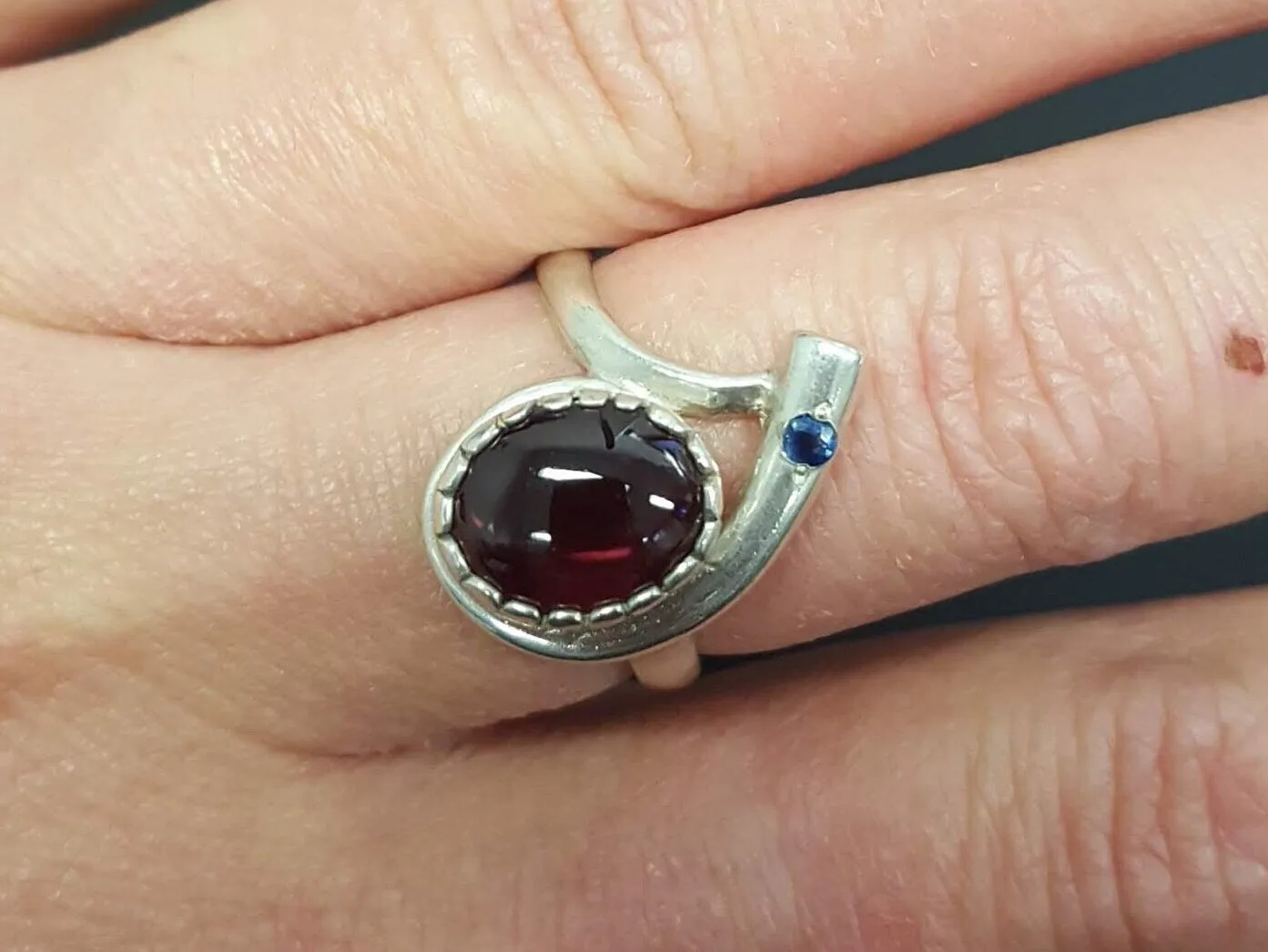Garnet Ring - Silver Teardrop Ring - Two Stone Ring