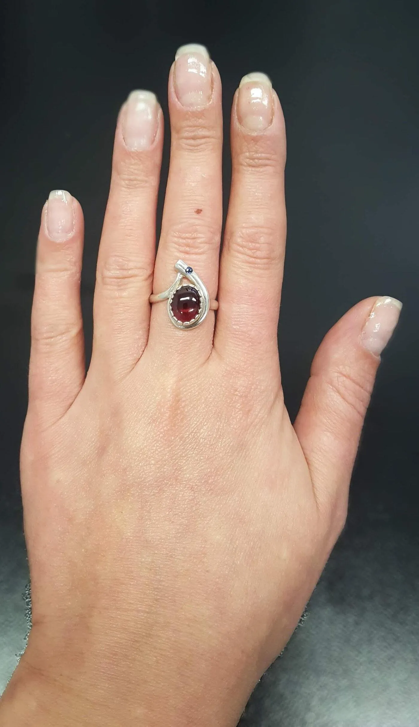 Garnet Ring - Silver Teardrop Ring - Two Stone Ring