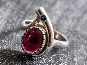 Garnet Ring - Silver Teardrop Ring - Two Stone Ring