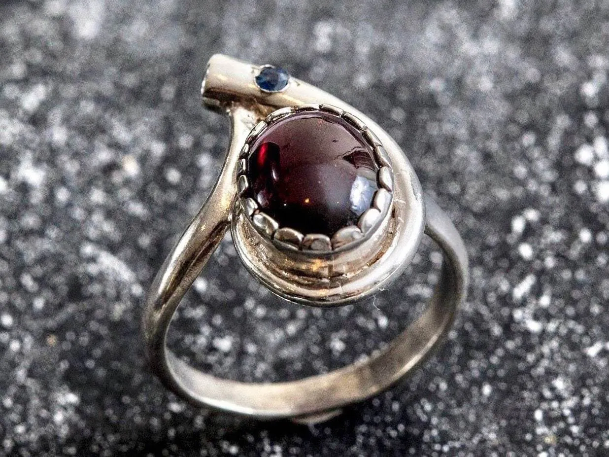 Garnet Ring - Silver Teardrop Ring - Two Stone Ring