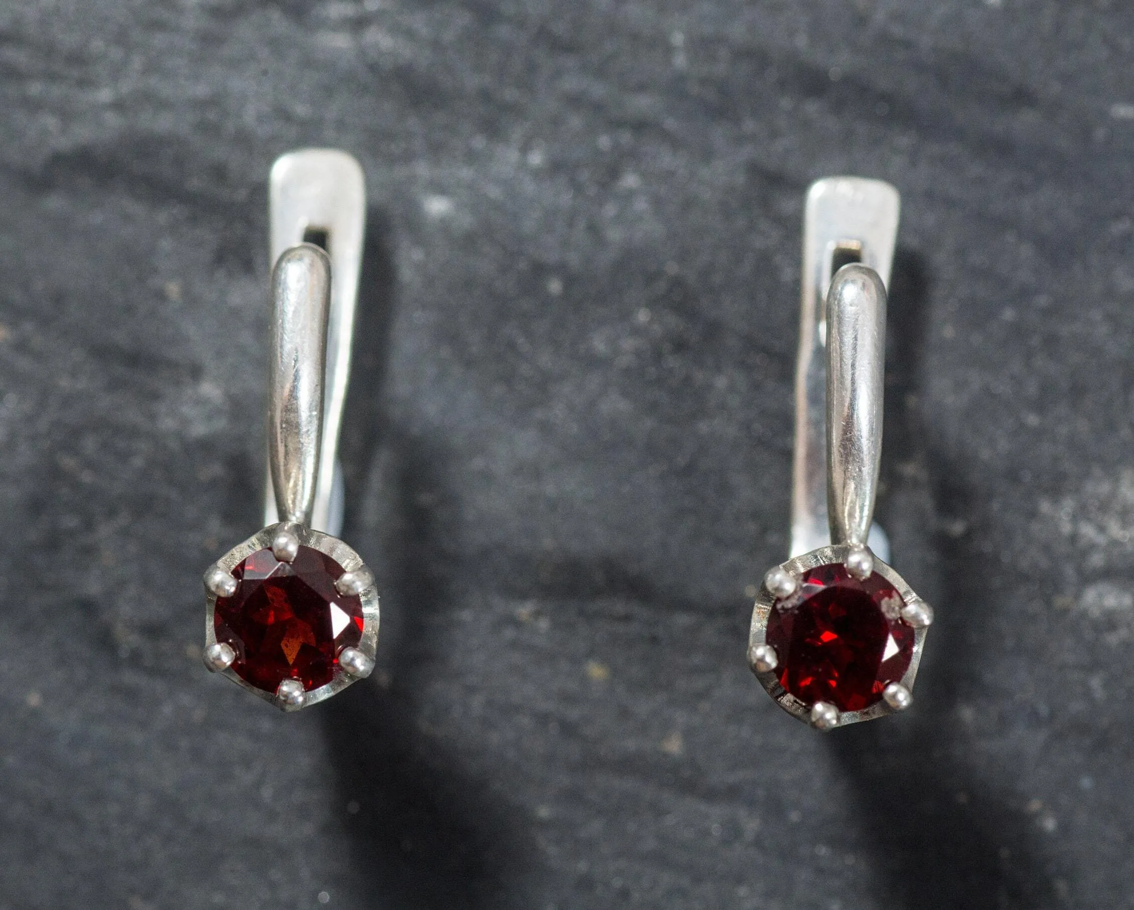 Genuine Garnet Earrings - Dainty Red Earrings - Vintage Drop Earrings