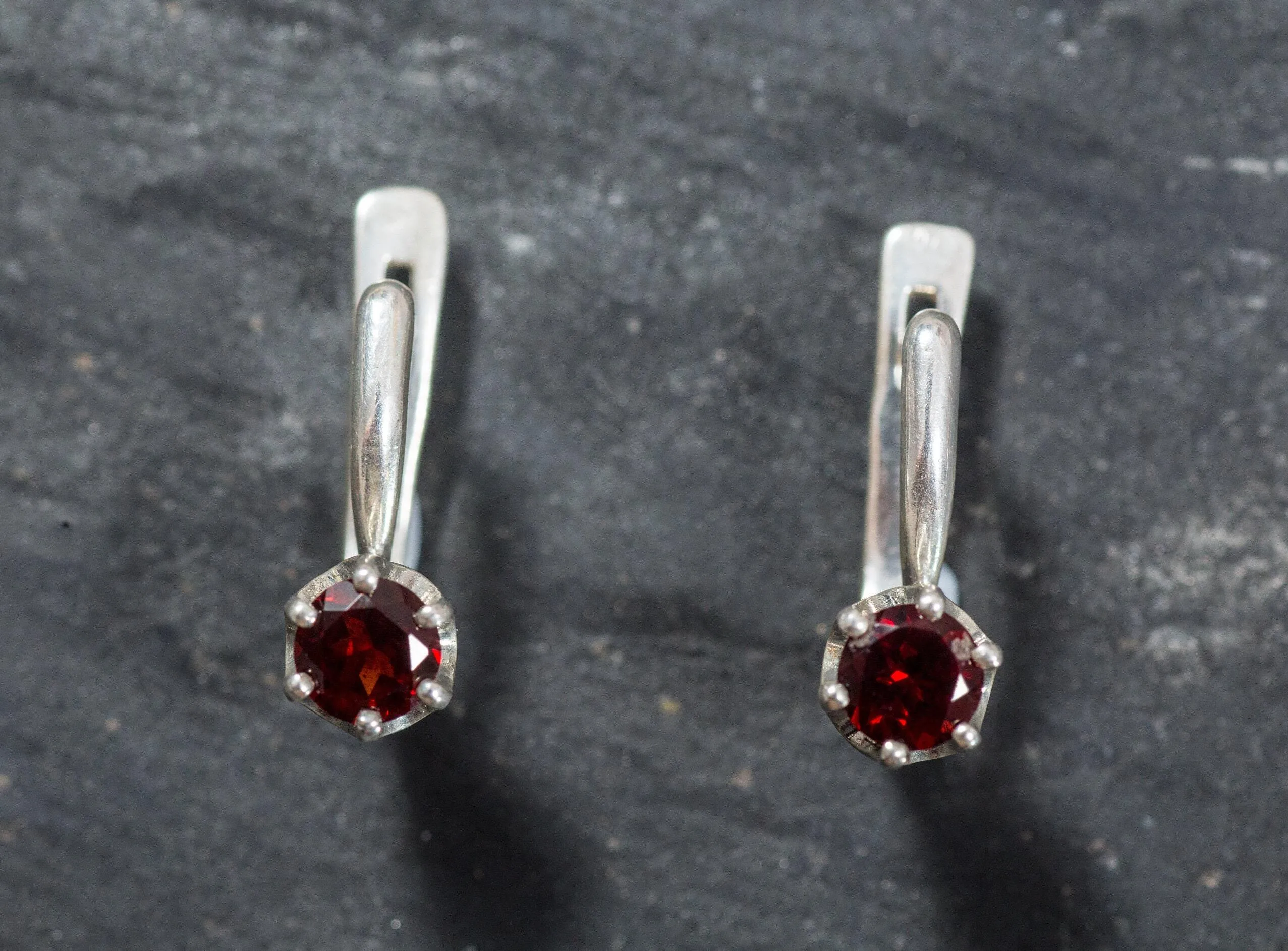 Genuine Garnet Earrings - Dainty Red Earrings - Vintage Drop Earrings