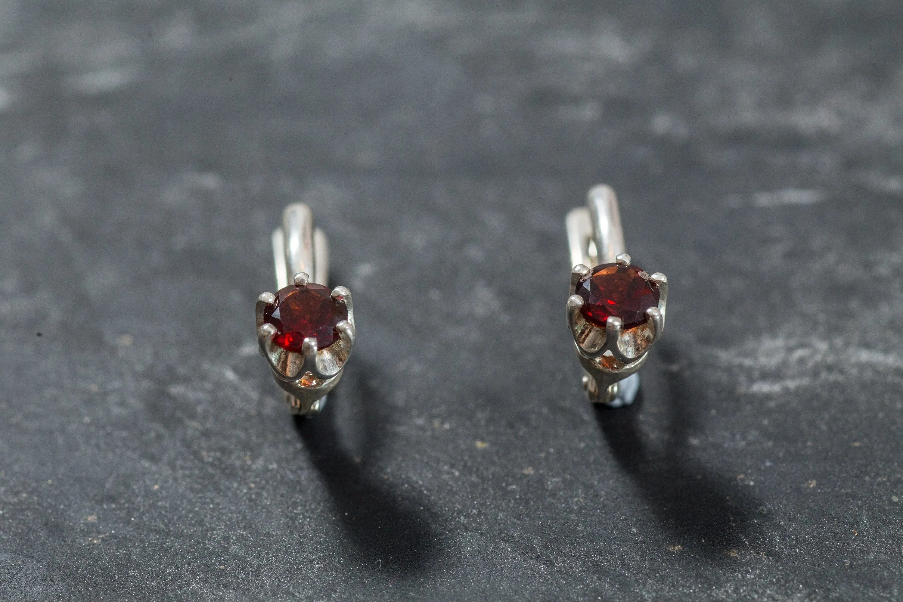 Genuine Garnet Earrings - Dainty Red Earrings - Vintage Drop Earrings