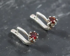 Genuine Garnet Earrings - Dainty Red Earrings - Vintage Drop Earrings