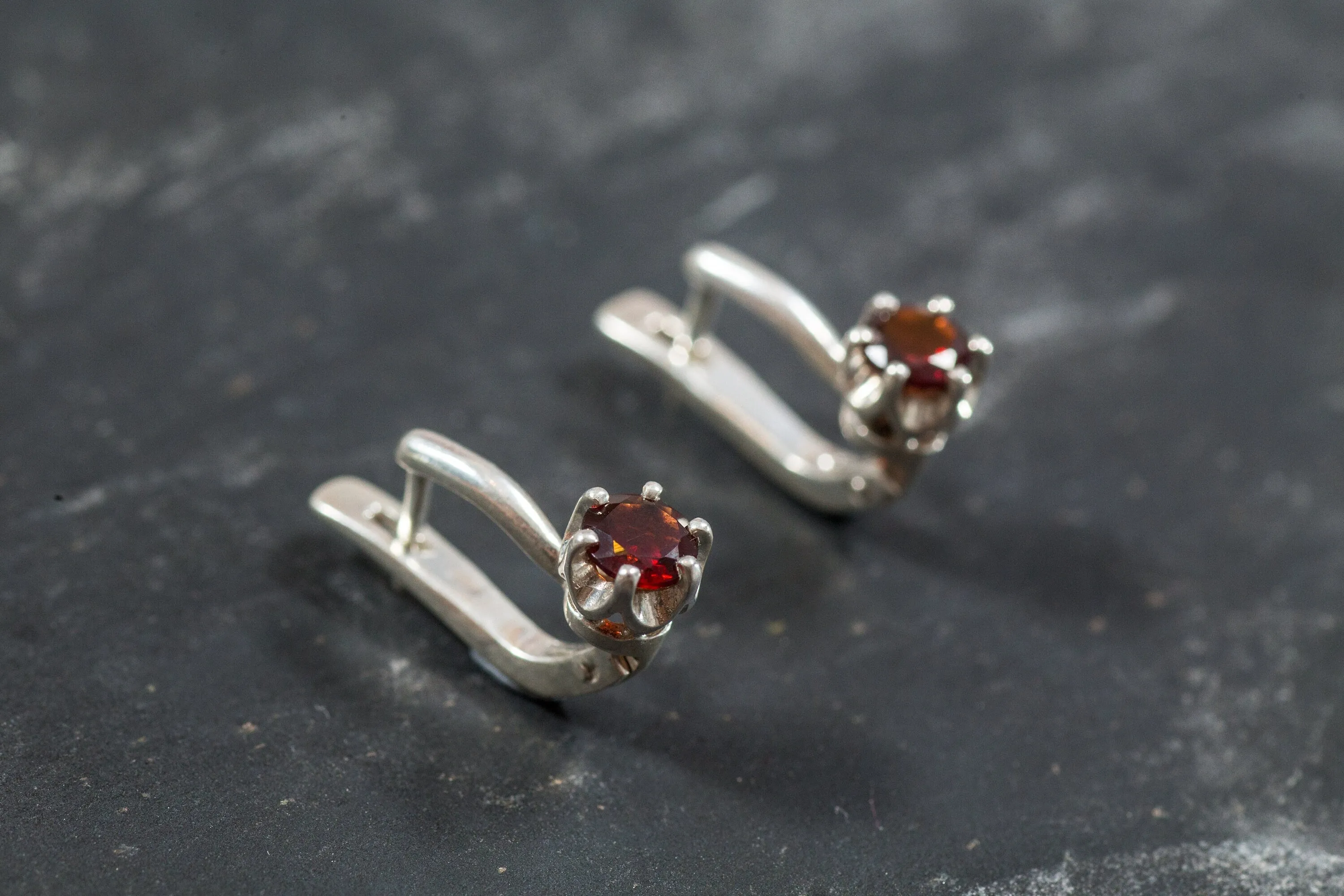 Genuine Garnet Earrings - Dainty Red Earrings - Vintage Drop Earrings