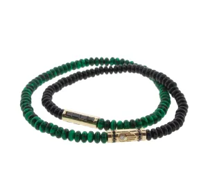 Gold Hamsa with Black Diamonds on Double Wrap Beaded Bracelet